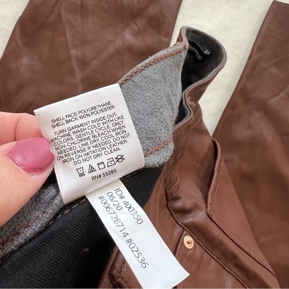 EXPRESS Straight Super High Rise Crop Brown Vegan Faux Leather Pant - Picture 5 of 6